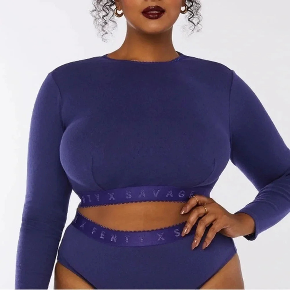 New Savage X Fenty Jersey Knit Crop Pajama Top